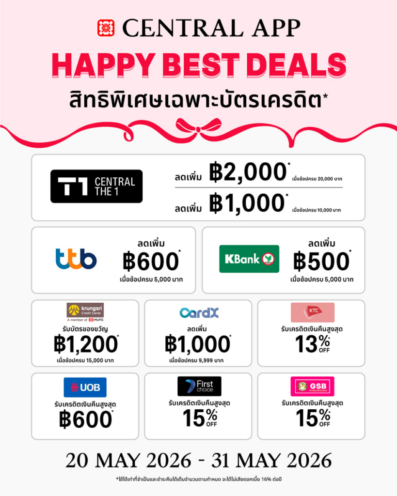Central App สิทธิพิเศษเฉพาะบัตรเครดิต
