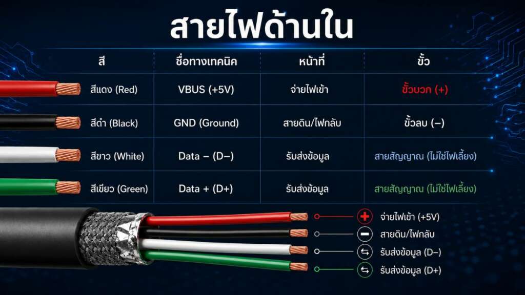 สีสายไฟ usb หน้าที่