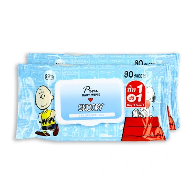ทิชชู่เปียก ยี่ห้อไหนดี PIM Snoopy สูตรไม่มีน้ำหอม (80 แผ่น 1 แถม 1)
