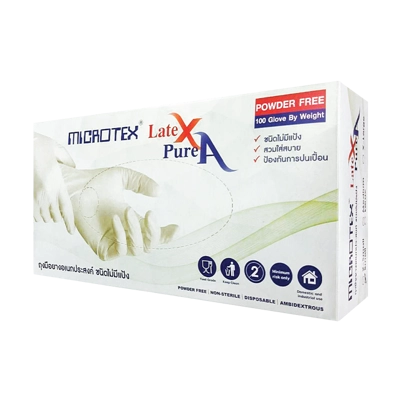 ถุงมือยางธรรมชาติ ชนิดไม่มีแป้ง MICROTEX  สีขาว ไซส์ L (กล่อง 100 ชิ้น)