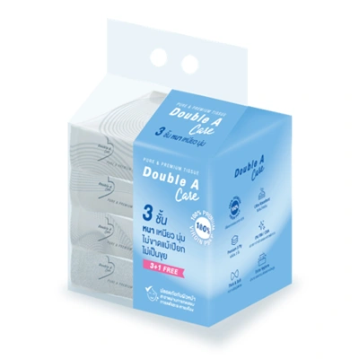 ยี่ห้อทิชชู่ Double A CARE กระดาษทิชชูเช็ดหน้า (60 แผ่น/ห่อ แพ็ค 4 ห่อ)