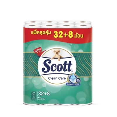 ยี่ห้อทิชชู่ Scott กระดาษชำระ หนา 3 ชั้น รุ่น Clean Care (แพ็ค 32+8 ม้วน)