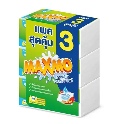 ยี่ห้อทิชชู่ Maxmo กระดาษอเนกประสงค์แบบแผ่น (85 แผ่น แพ็ค 3 ห่อ)